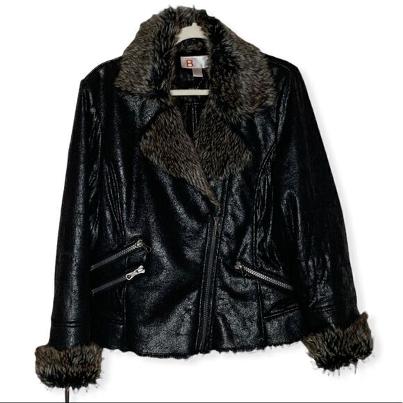 bernardo Collection Faux Fur Vegan Leather Moto Jacket - Picture 2 of 12